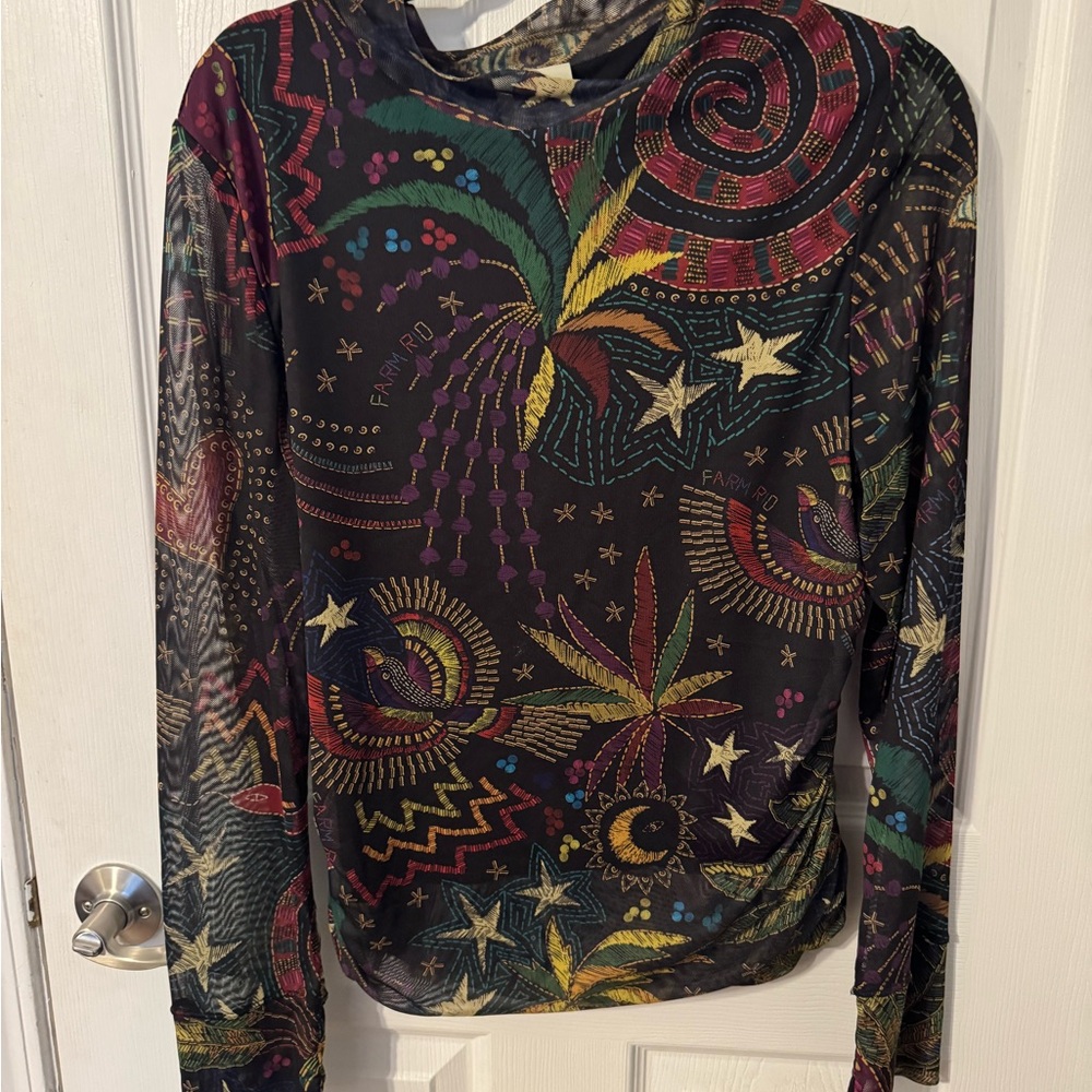 Farm Rio Colorful Patterned Long Sleeve Top
